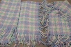 Cathy Klenke’s woven baby blankets, two designs treadled on one threading.